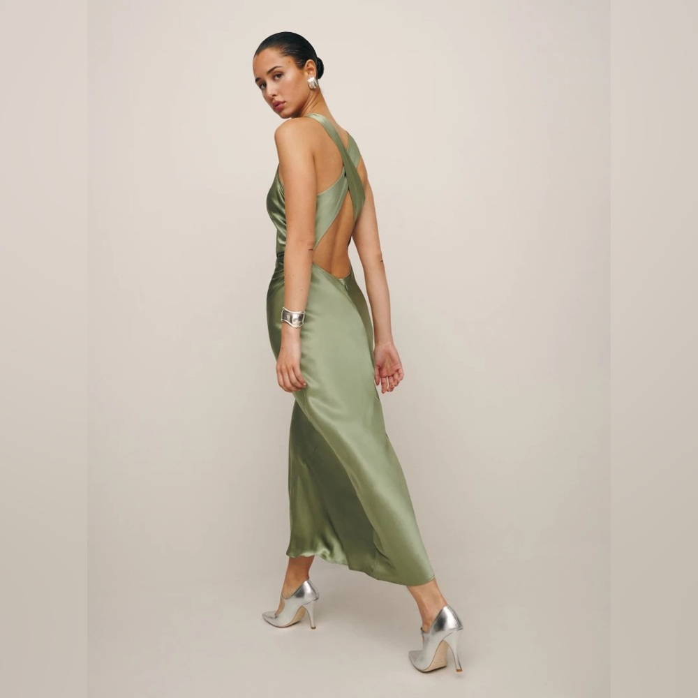 Reformation NWT Casette Silk Dress Size 12 in Artichoke